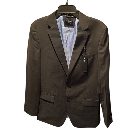 Original Penguin Osmans Wool Blend Slim Fit Suit Jacket Blazer Charcoal 40L NWT - Picture 1 of 6